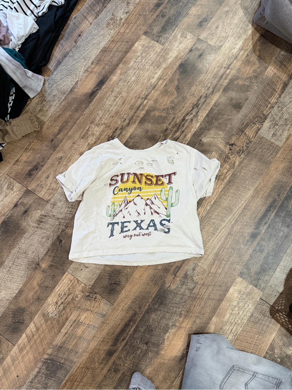 Sunset Canyon Texas Graphic Crop Tee - White